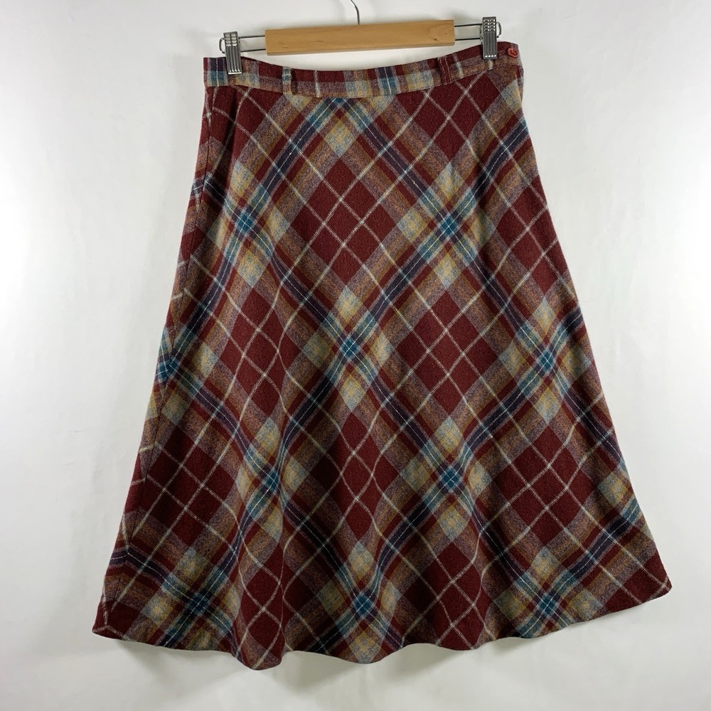 VTG Academia Bias Plaid Midi Skirt Medium Schoolgirl Preppy Heritage Wool Blend
